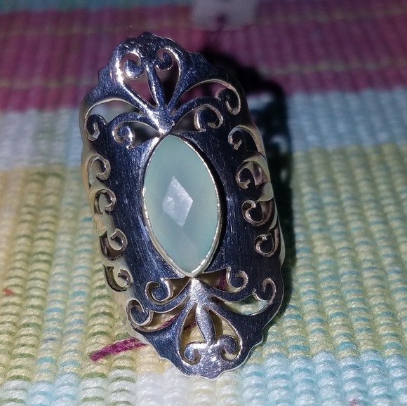 New Sterling Silver aqua chalcedony ring Size 6 - Picture 5 of 6
